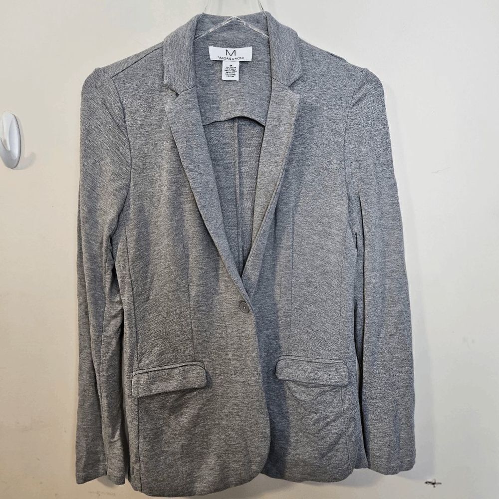 Magaschoni Notch Lapel Ponte Knit Blazer Jacket Womens Gray Size Medium